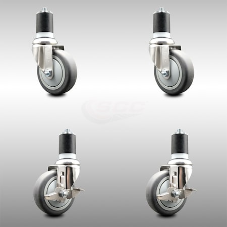 Service Caster 4 Inch 316SS Thermoplastic Rubber Swivel 1-7/8 Inch Stem Caster Brake SCC, 2PK SCC-SS316EX20S414-TPRB-2-TLB-2-178